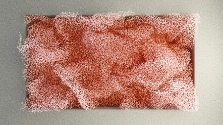 A generated wave simulation using red dots.